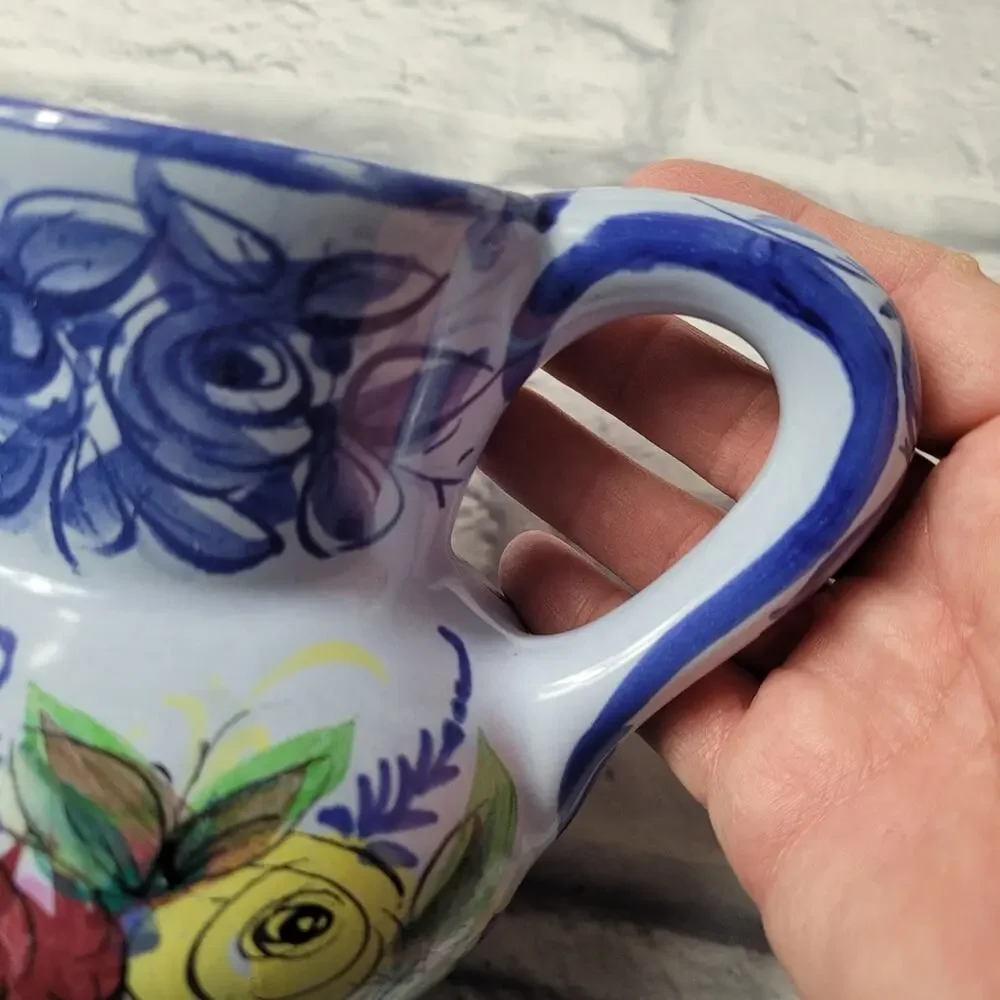 Vestal Alcobaca Signed & Numbered Small Blue Floral Pitcher made in Portugal 5